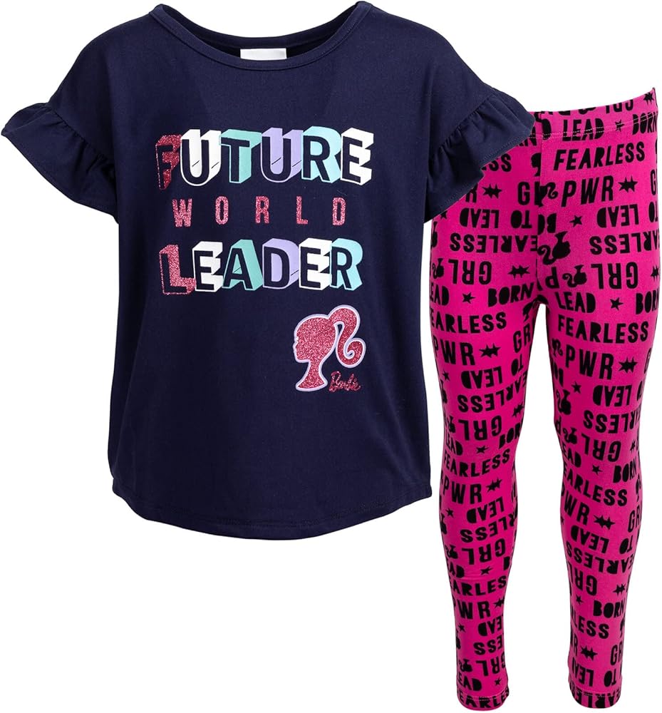 Barbie Ruffle Graphic T-Shirt & Leggings Set Glitter,Classic Girls coordinated outfit