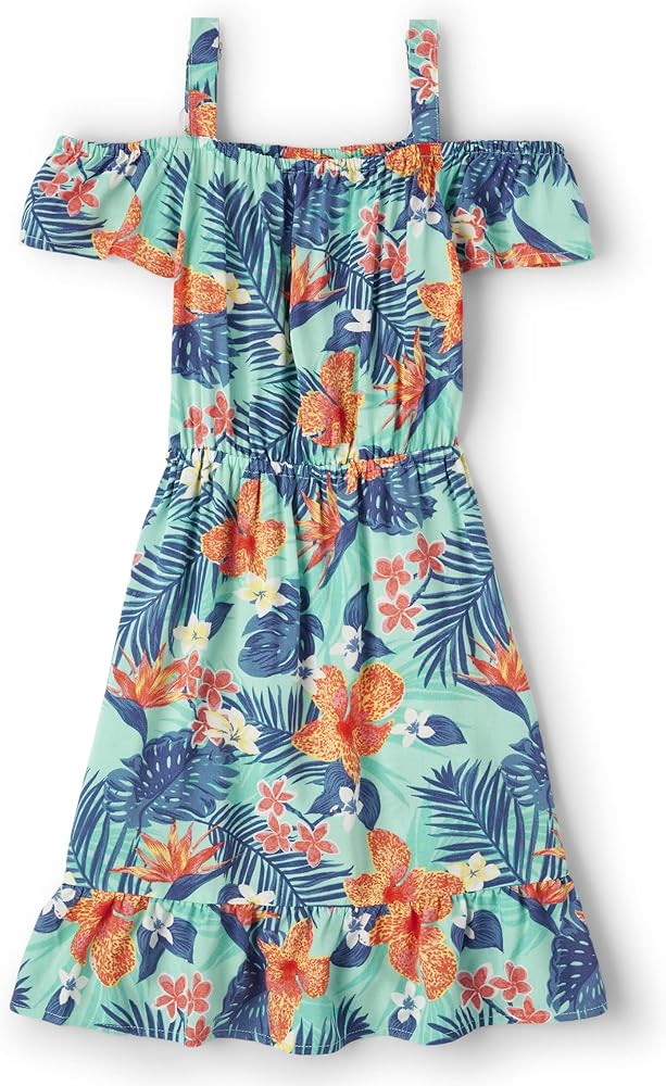 The Children's Place Unisex Child Matching Family Tropical Off Shoulder Short Sleeve Dress