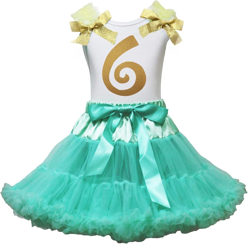 Petitebella Birthday Dress Golden 6th White Cotton Shirt Aqua Blue Skirt Girl Outfit 1-8y