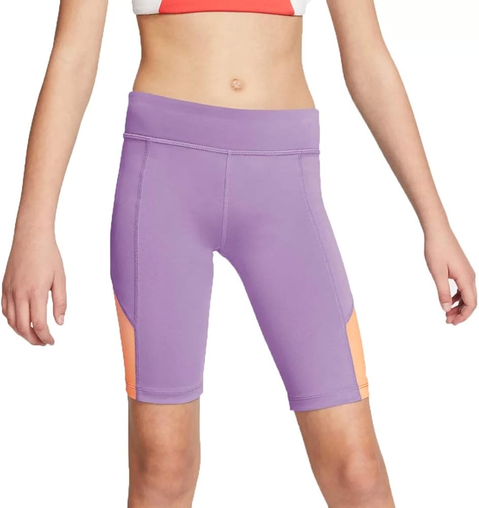 Nike Girls' Trophy 9'' Bike Shorts Violet Star/Orange Chalk (Small)