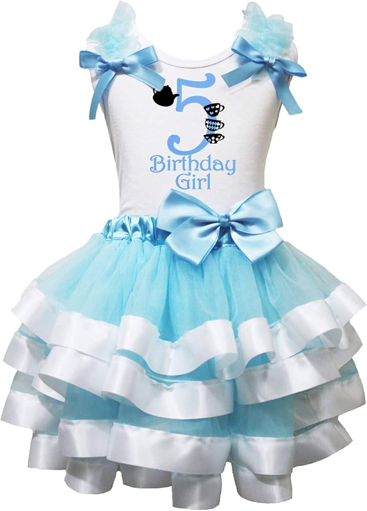 Petitebella Birthday Girl White Shirt Light Blue 4 Layers Petal Skirt Nb-8y