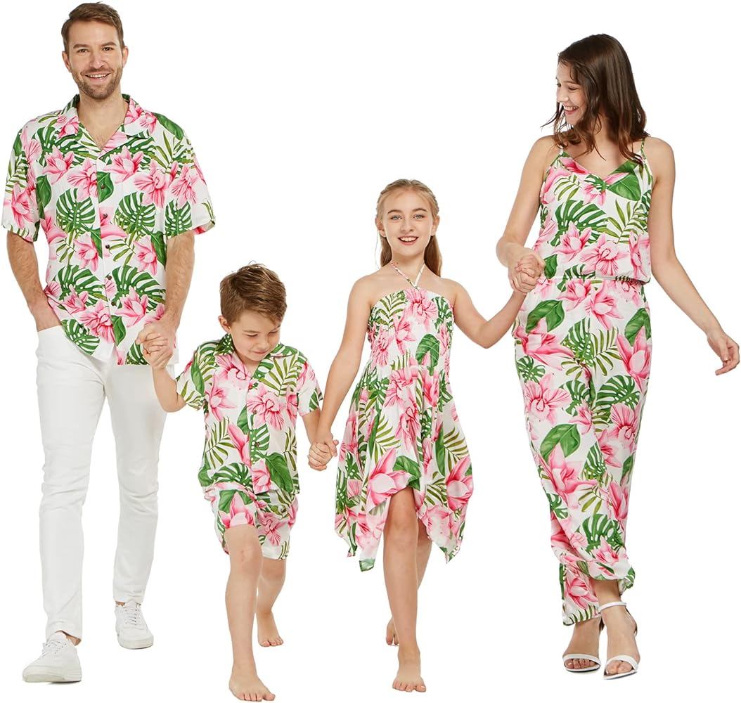 Matchable Family Hawaiian Luau Men Women Girl Boy Clothes in Lotus and Orchid