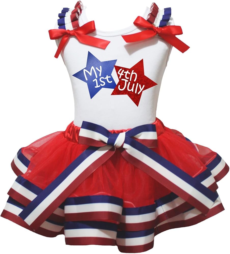 Petitebella My 1st 4th July Twin Star White Shirt RWB Stripe Petal Skirt Nb-8y