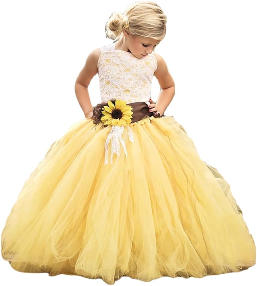 Yellow Flower Girl Dresses for Wedding Pageant Sunflower Dresss with Belt