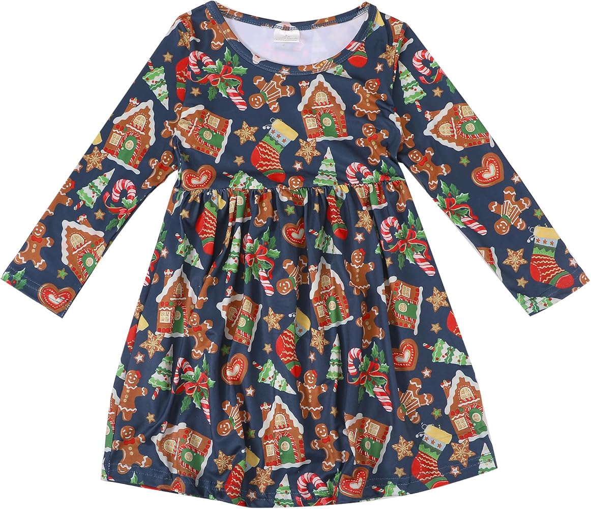 Christmas Halloween Toddler Girls Dress Cookie Dress Twirl Long Sleeve Winter Dress 5-6Y