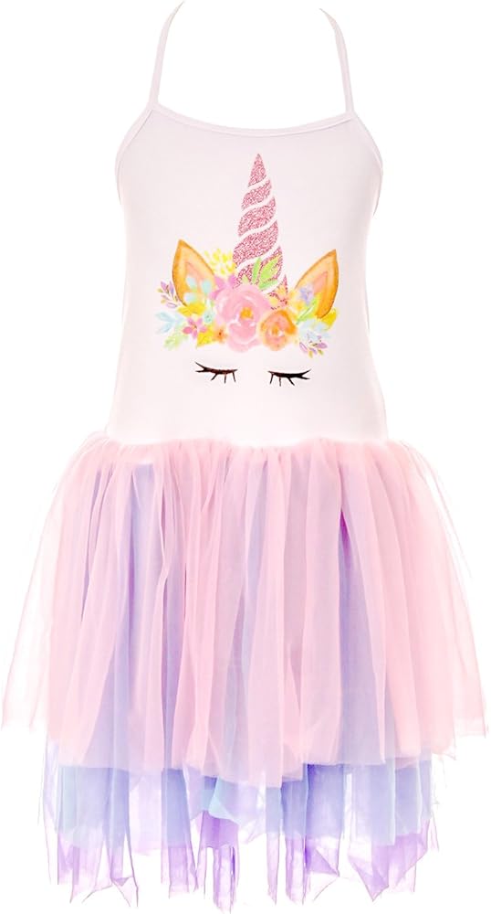 Little Girl Toddler Unicorn Print Halter Top Tulle Bottom Casual Playwear Dress 2t-8