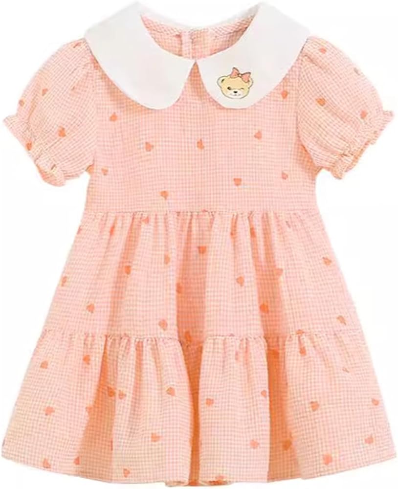 Girls' Summer Dress Peter Pan Collar Casual Ruffled Short Sleeves Plaid and Printed Dresses Size 2-8T