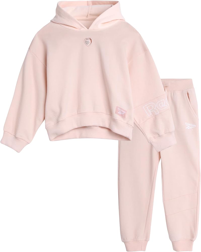 Reebok Girls' Sweatsuit - 2 Piece Performance Fleece Sweatshirt and Jogger Sweatpants - Active Set for Toddlers/Girls, 2T-6X