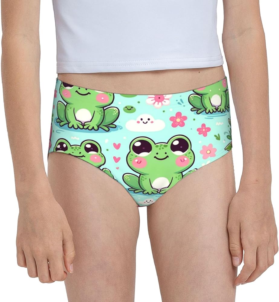 Augenstern Cotton Underwear Kawaii-Frog-Flowers Girls'Briefs Soft Underpants