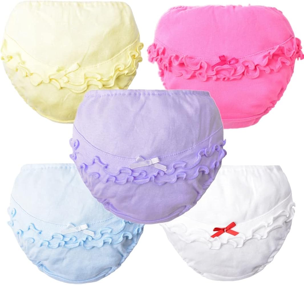 JIEYA 5-Pack Toddler Ruffle Panties with Bow-knot Assorted Underwears Bloomers