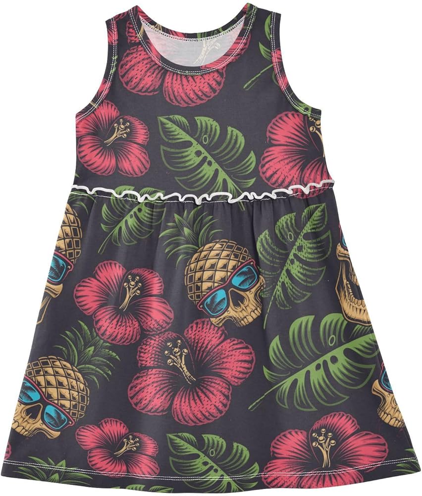 MCHIVER Pineapple Hearts Girls Dress Summer Girl Clothes Sleeveless Little Girl Casual Dress Cotton Toddler Dress