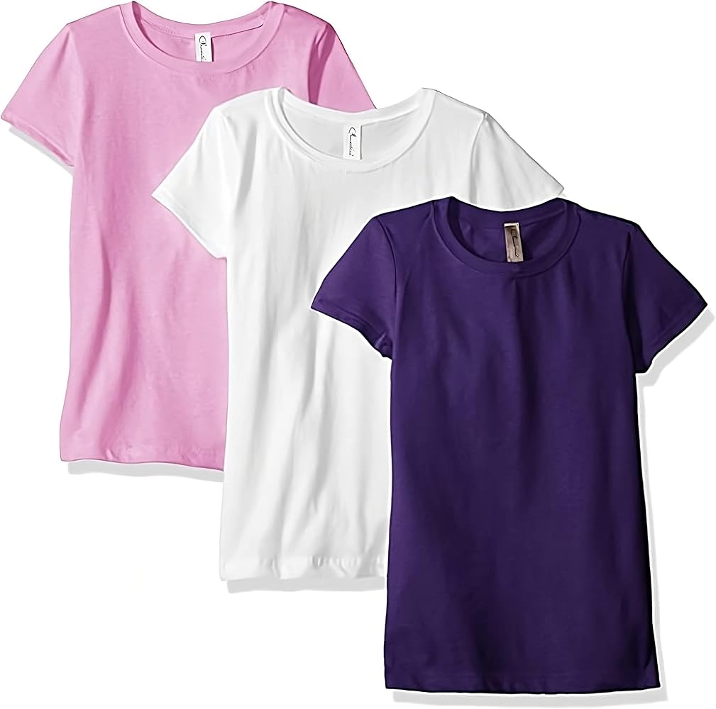 Clementine Apparel Little Girls' Short Sleeve Crew Neck Casual T-Shirt, X-Large,White/Purple/Lilac,3Pack