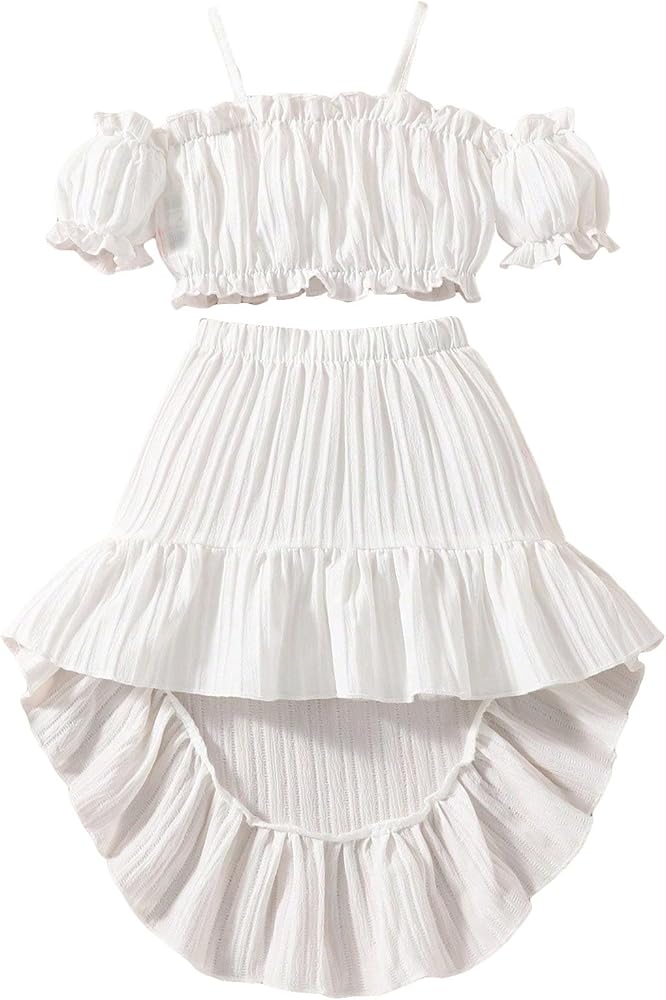 Floerns Toddler Girls 2 Piece Outfit Cold Shoulder Crop Blouse Top and Ruffle Hem Short Skirt Set