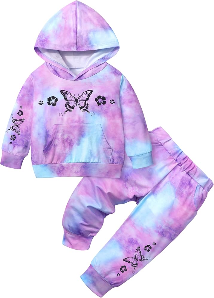 NAPU Baby Girl Clothes 2Pcs Baby Girl Sweatsuit Set Baby Girl Outfits Tie Dye Hoodie and Girls Sweatpants Fall Winter Clothes