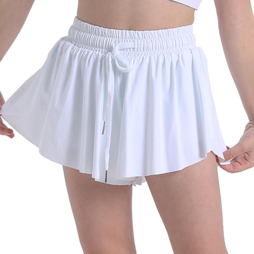 Flowy Butterfly Shorts for Girls 2-in-1 Athletic Running Skirt Shorts Cheer Tennis Dance Preppy with Spandex Liner