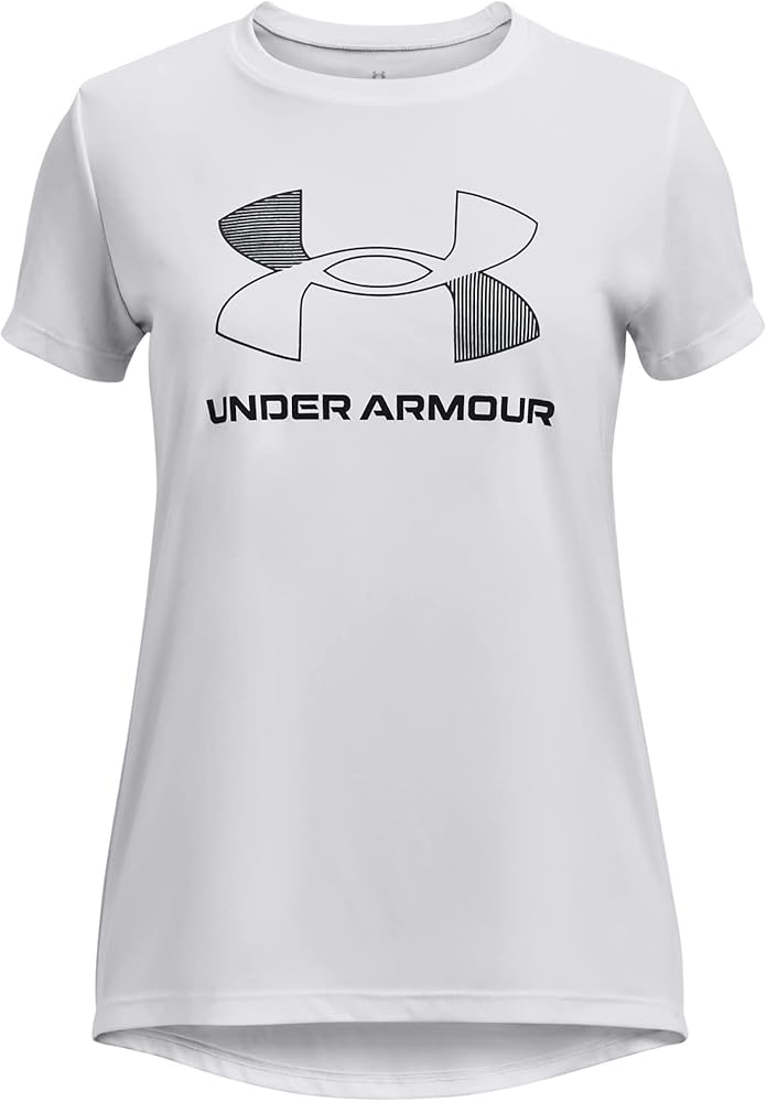 Under Armour Girls Tech Big Logo Short Sleeve T Shirt, (100) White / / Black, X-Large