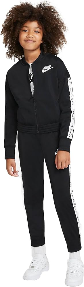 Nike Girl's NSW Tricot Track Suit (Little Kids/Big Kids) Black/White XS (6X Little Kids)