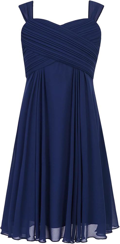 YiZYiF Youth Girl Juniors Bridesmaid Dress Short Prom Ball Gown Party Formal Chiffon Pleated Flower Girl Dress Navy Blue 8 Years