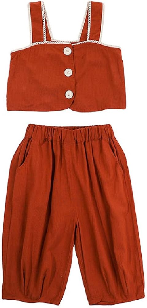 Girls' Suits,Summer New Children's lace Sling Tops and Bloomers Two-Piece Suits.