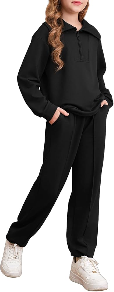 blibean Teen Girls Fall Cotton Half Zipper Sweat Suits Kids Pants Sets Size 6-15 Years