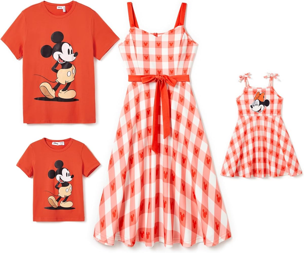 Disney Mickey and Friends Family Vacation Matching Cami Ruffled Dresses and Striped T-Shirts Sets