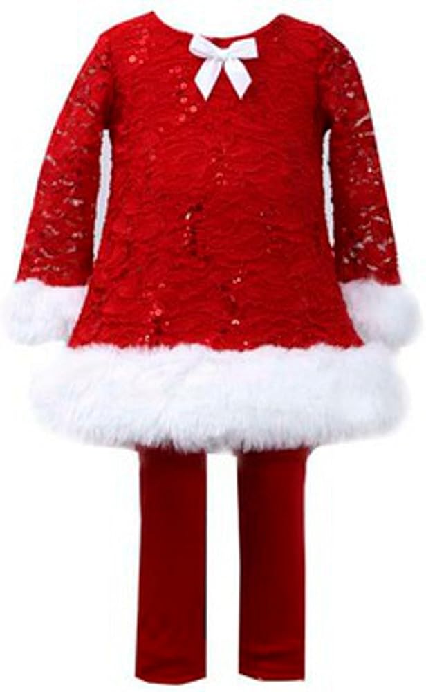 Bonnie Jean Christmas Little Girls' Holiday Outfit Red Lace Pant Set