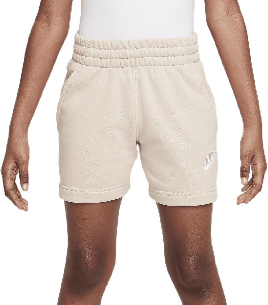 Nike Sportswear Club Fleece Big Kids' (Girls') 5" French Terry Shorts (Sanddrift/Sanddrift/White, FD2919-126) Size Medium