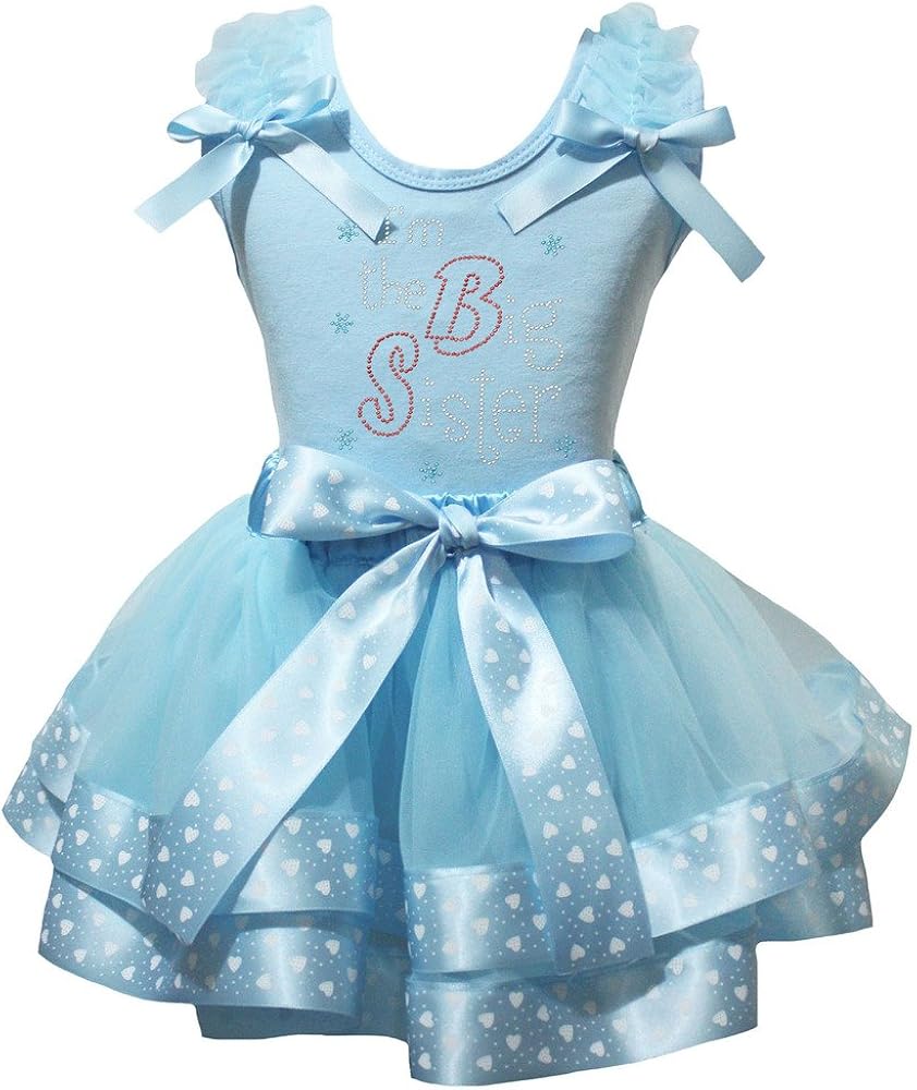 Petitebella I'm The Big Sister Blue Shirt Blue Heart Dots Petal Skirt Nb-8y