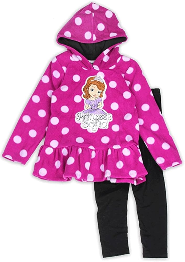 Disney Little Girls' Princess Sofia 2 Pieced Polka Dot Fleece Legging Set Purple