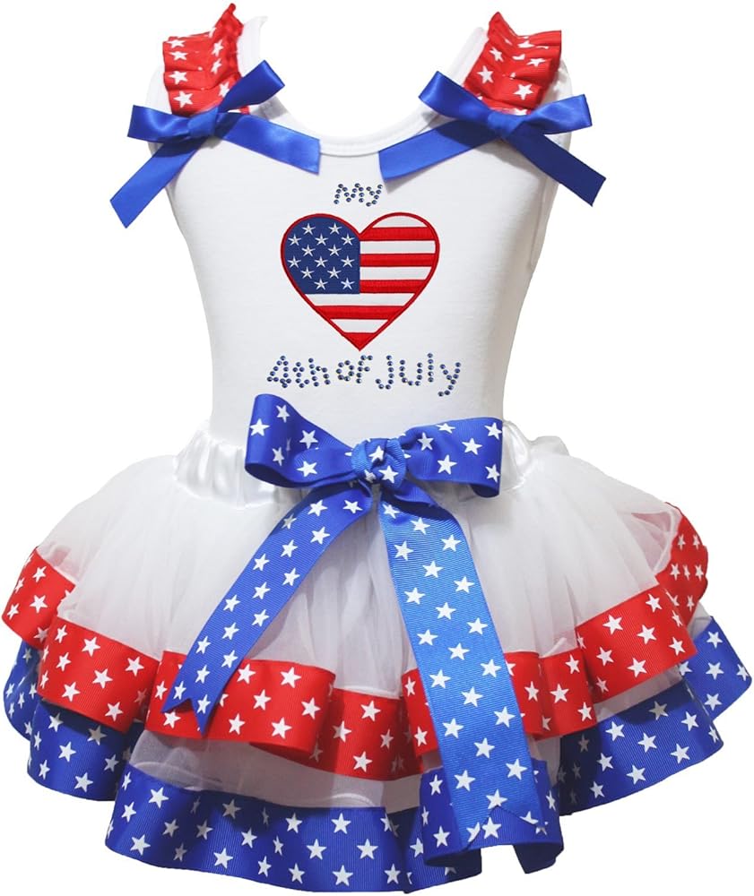 Petitebella My USA 4th July White Shirt White Red Blue Stars Petal Skirt Nb-8y