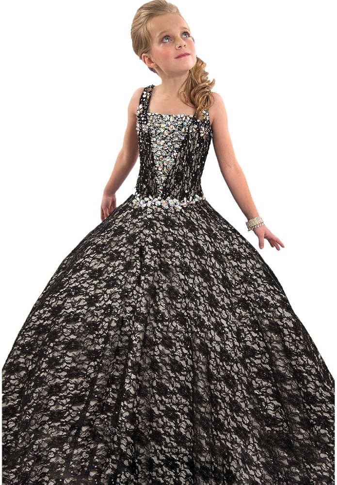 Wenli Girls' Rhinestones Lace Ball Gowns Pageant Dresses