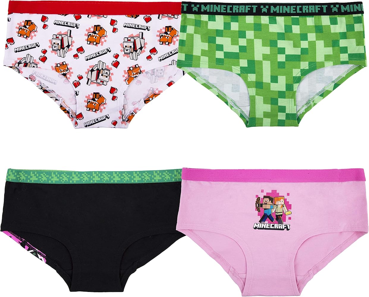 Minecraft Girls 10-Pack 100% Cotton Underwear and Super Soft Hipster in Size 4, 6, 8, 10