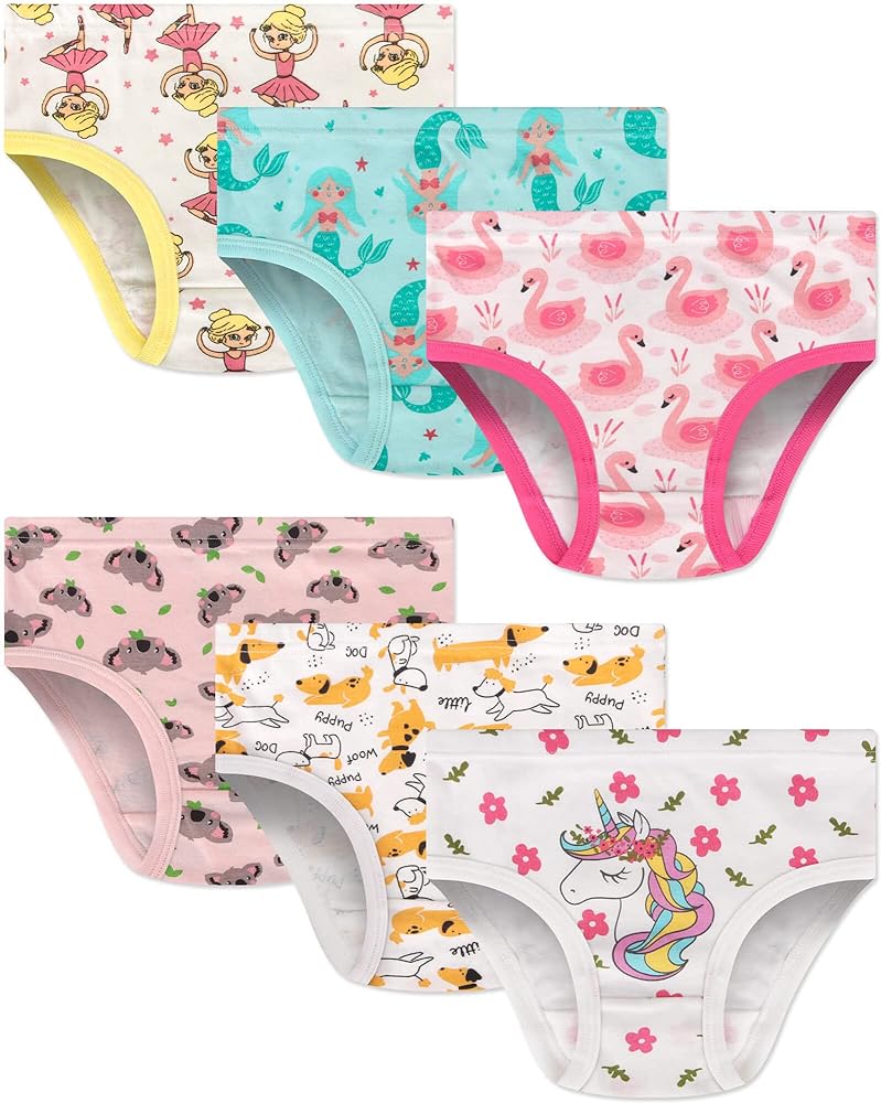 Blooven Girls’ Underwear Soft Cotton Toddler Panties Briefs (Pack of 6) Size 4, Style J