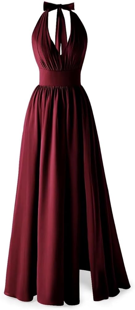 GARDOM Plunging Neck Bridesmaid Dresses for Women Long Split Backless V-Neck Chiffon Formal Gowns Evening Dresses