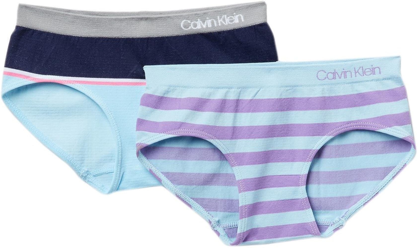 Calvin Klein Girl`s Seamless Hipster Briefs 2 Pack (Blue Stripes(U7103)/Blue, Small)