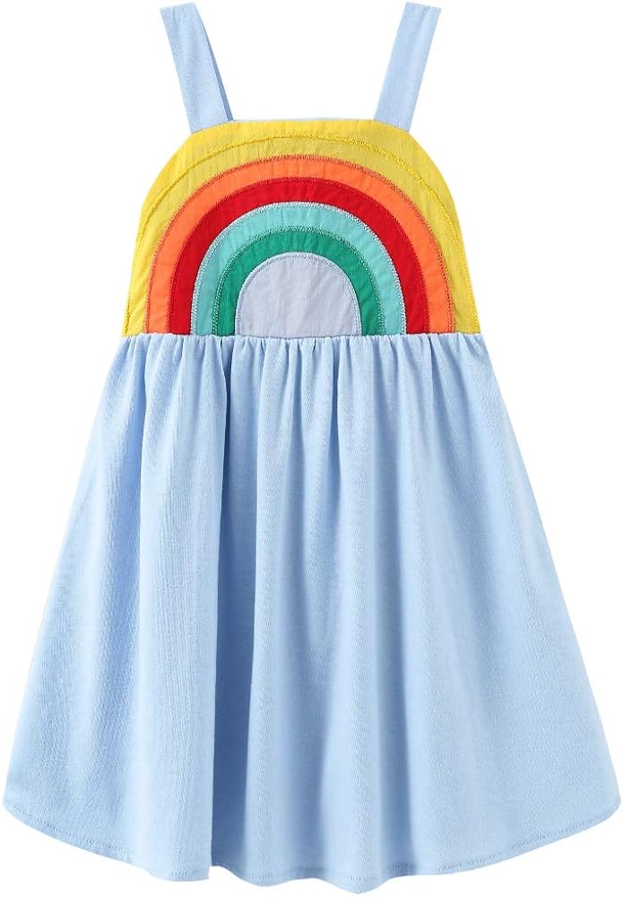 Frogwill Toddler Girls Fifties Summer Dress Blue Rainbow 2-7Y