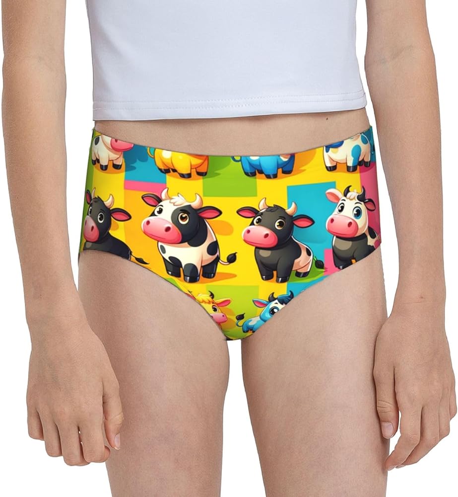 Augenstern Cotton Underwear Colorful-Cute-Cartoon-Cow Girls'Briefs Soft Underpants