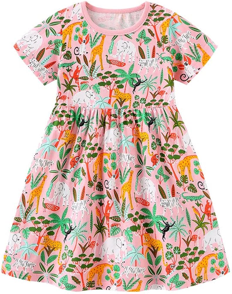 Comfortable Dresses for Girls in Summer Strawberry Print Princess Dress Patchwork Casual Dress Party Dresses 2-8Y (as1, Age, 4_Years, Pink)