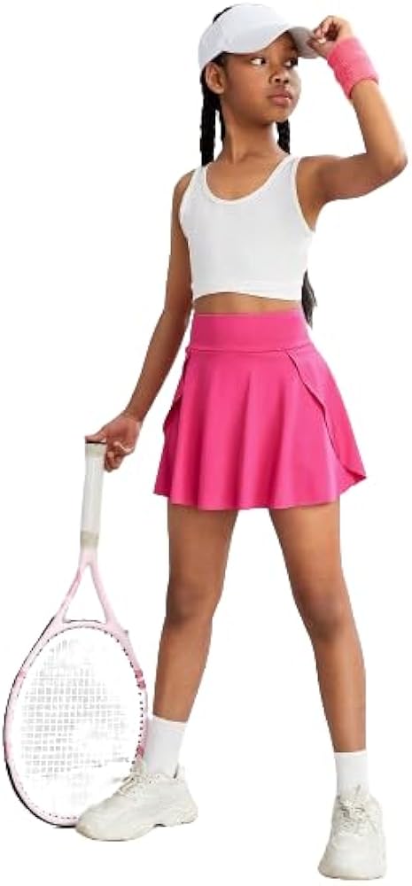 SOLY HUX Girl's 2 Piece Sports Outfit Scoop Neck Tank Top and Tennis Skirt Set with Pocket