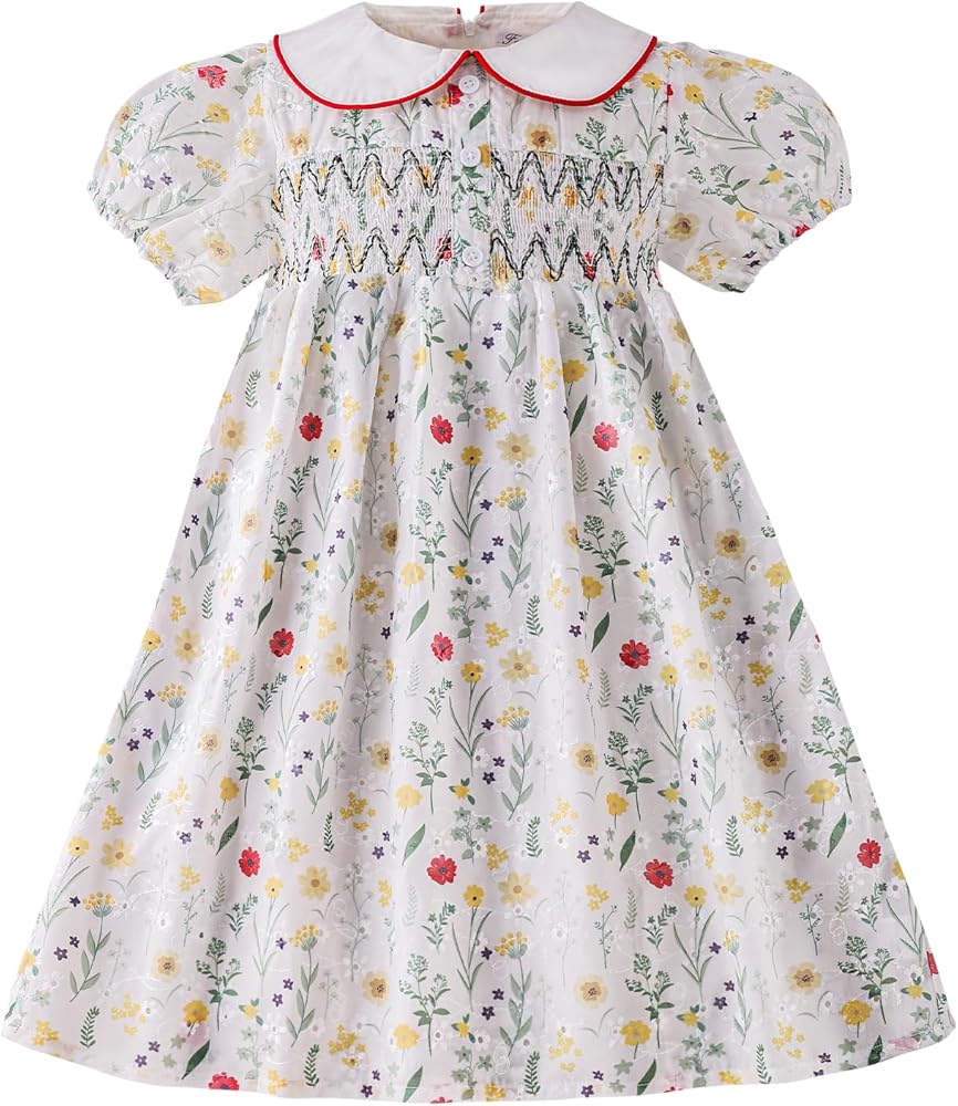 Toddler Floral Summer Smocked Vintage Girls Dresses