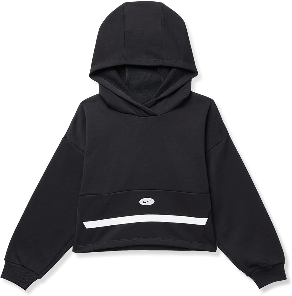 Nike Girl's NSW Icon Novelty Fleece Hoodie (Little Kids/Big Kids) Black/White LG (14-16 Big Kid)