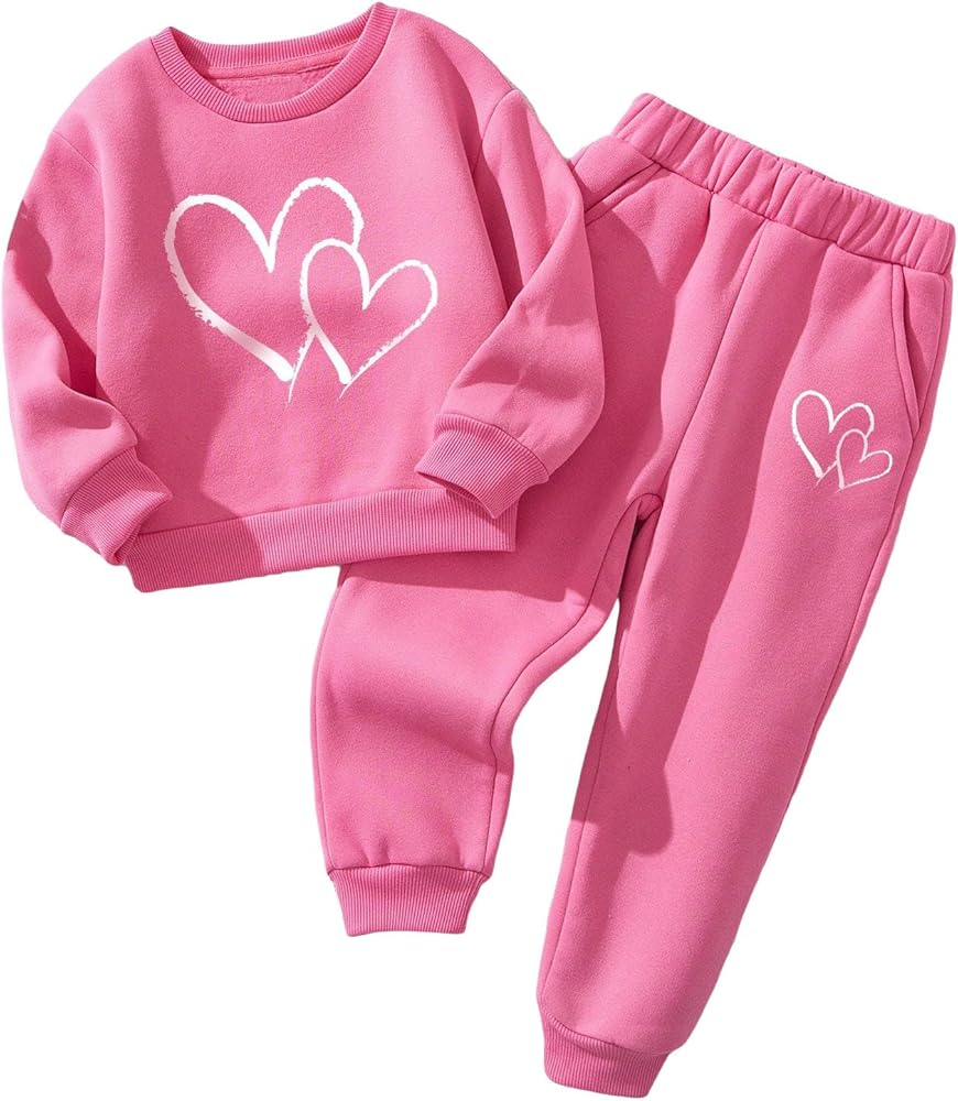 Floerns Girl's 2 Piece Outfit Heart Print Long Sleeve Sweatshirt with Pants Set