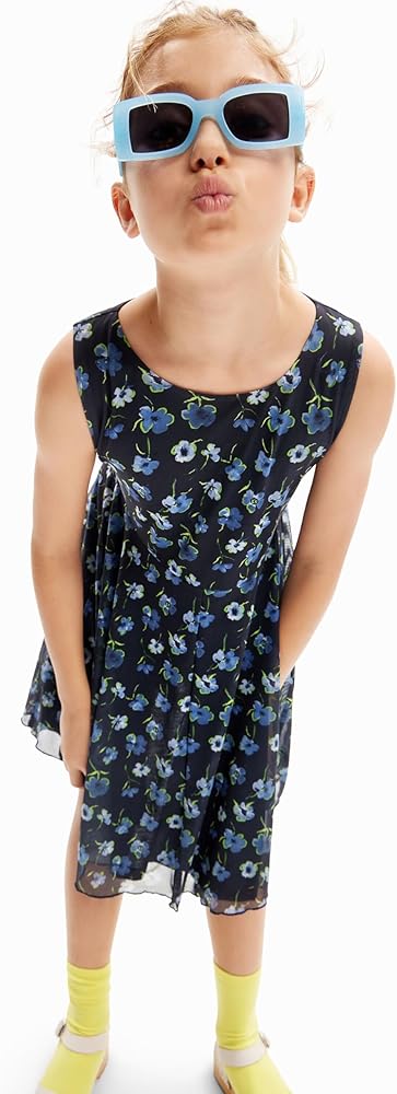 Desigual Little Girl's Floral Tulle Dress Blue