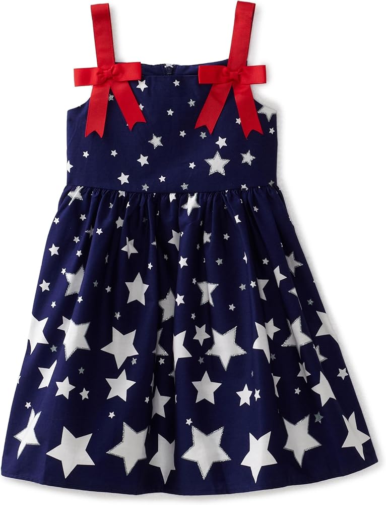 Bonnie Jean Girls Star Print 4th of July Sun Dress, Navy, 4-6X