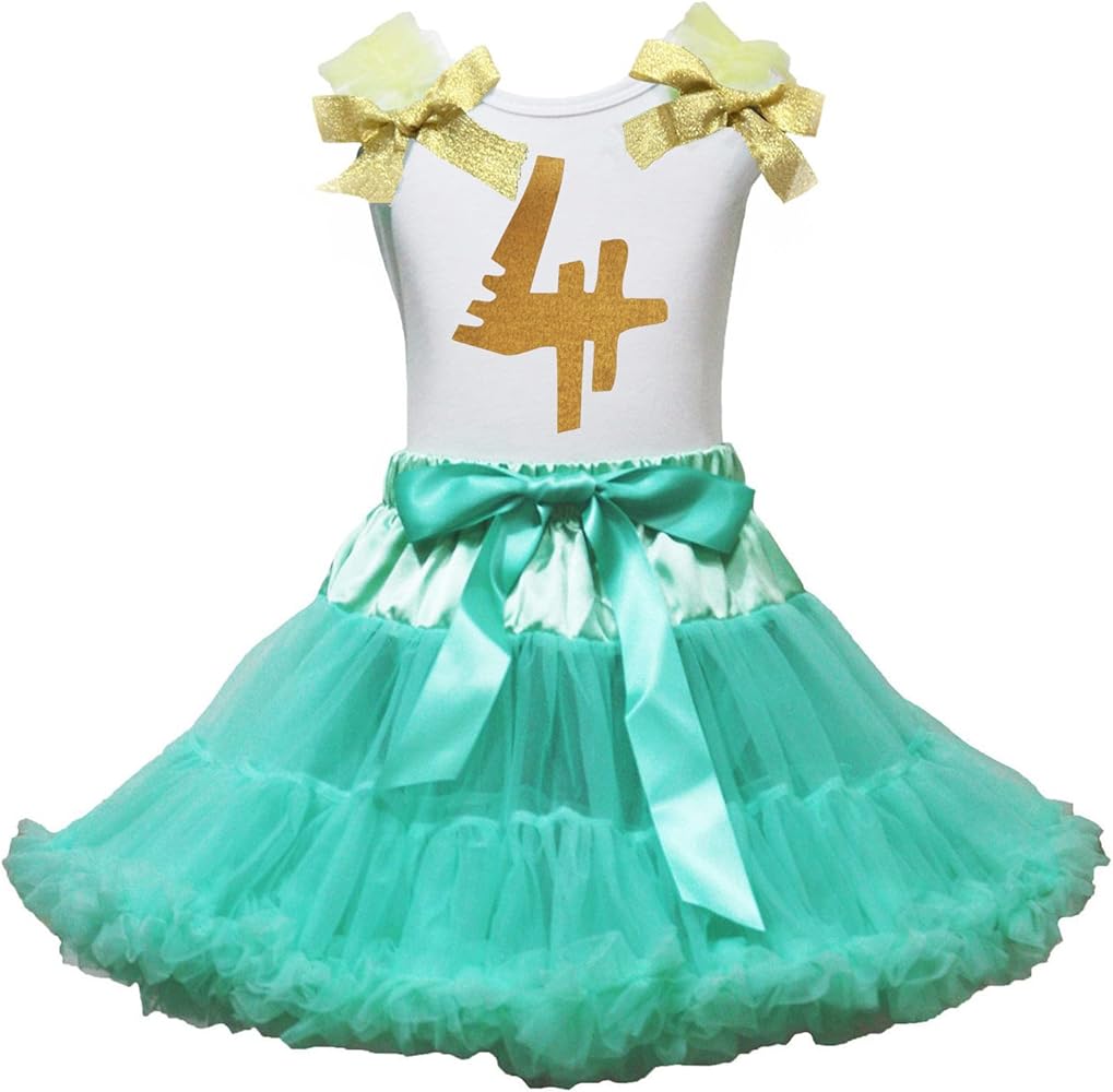 Petitebella Birthday Dress Golden 4th White Cotton Shirt Aqua Blue Skirt Girl Outfit 1-8y