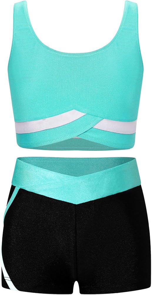 Kids Girls Athletic Tracksuit 2 Piece Outfits Dance Tank Tops Sport Bra and Yoga Shorts Gymnastics Bottoms Set