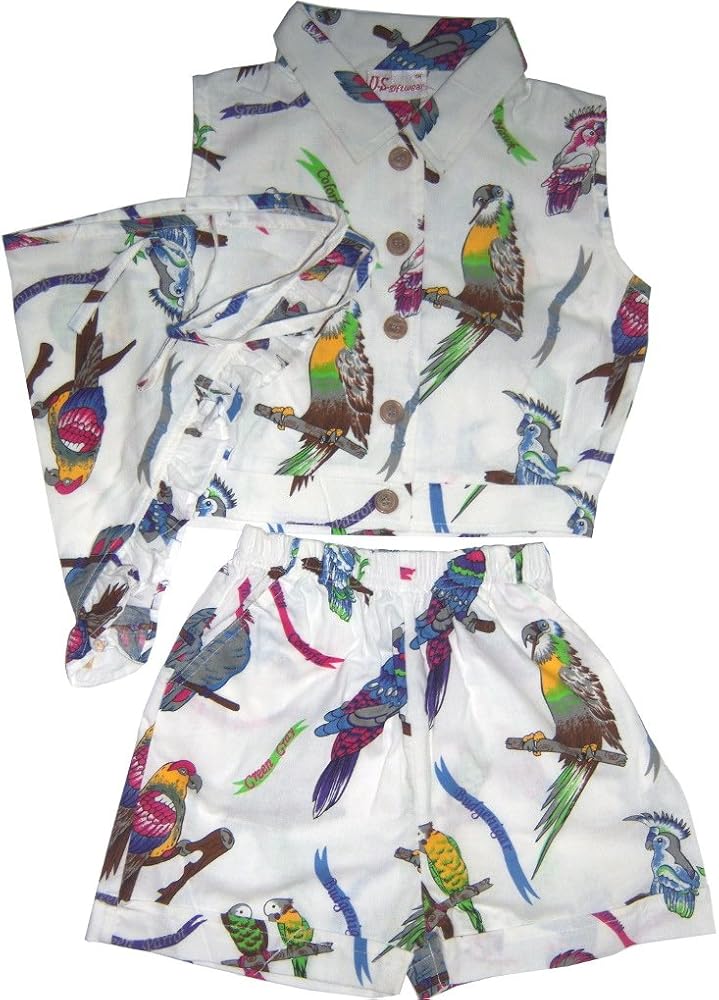 Girls Parrot Sleeveless Shirt + Shorts + Kerchief Size:3T