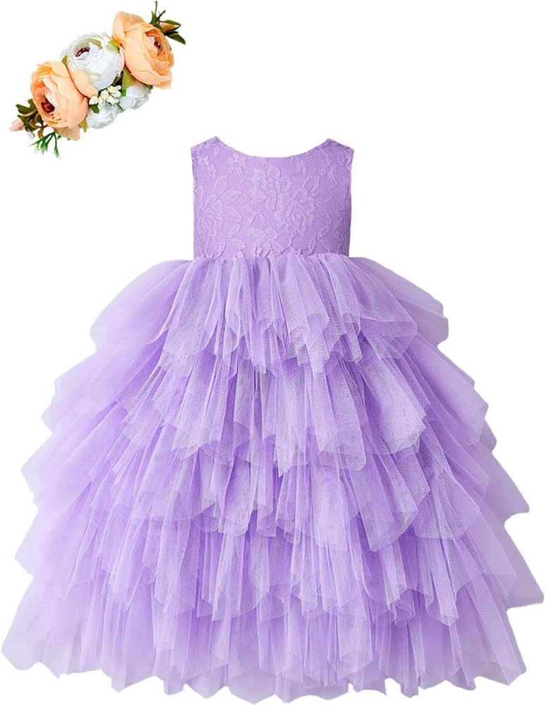 Cilucu Baby Girls Maxi Dress Tutu Sleeveless Flower Girls Dresses V-back A-lined