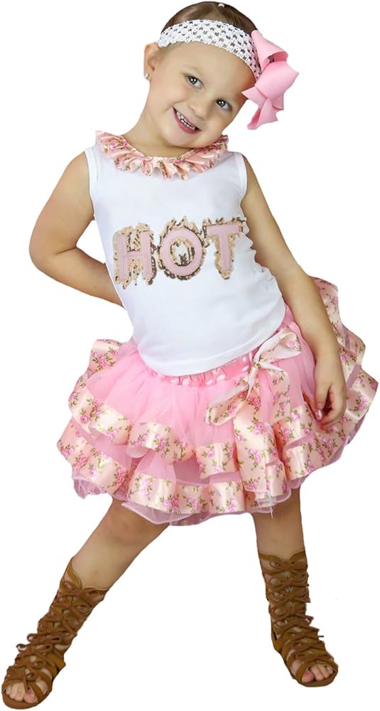 Petitebella Summer Sequins HOT Dress Shirt Pink Rose Ribbon Petal Skirt Outfit Nb-8y