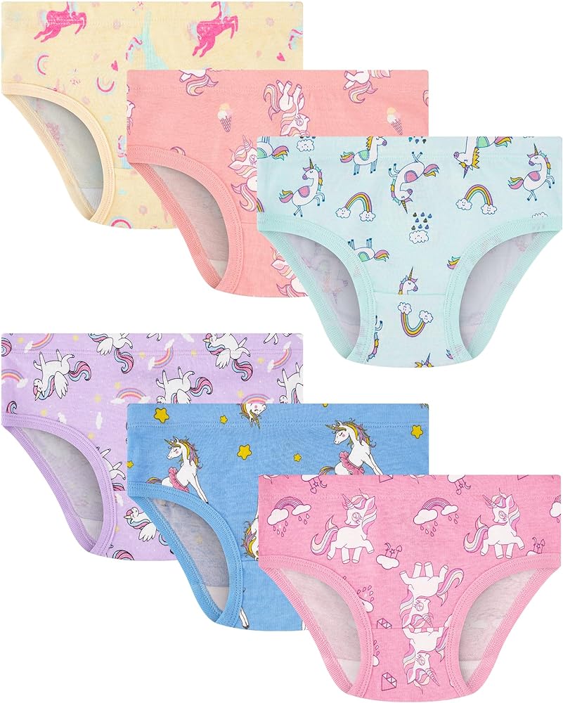 100% Cotton Girls Underwear Tagless Comfort Toddler Panties (6-Pack)